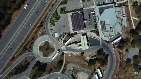 highway rest area with truck stop and solar panels