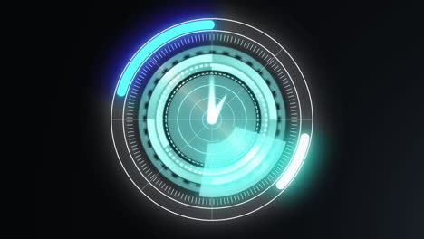 animación de escaneo de alcance con reloj sobre fondo negro