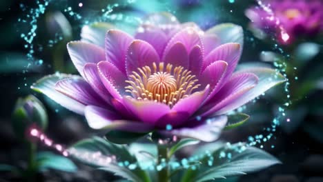 a stunning purple flower opens in a tranquil garden, illuminated by soft, enchanting light. delicate petals showcase intricate details, creating a peaceful atmosphere of beauty and nature.