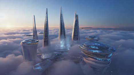 a futuristic city above the clouds