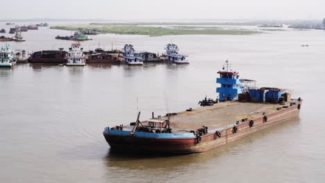 hughe transport boat on a river in myanmar