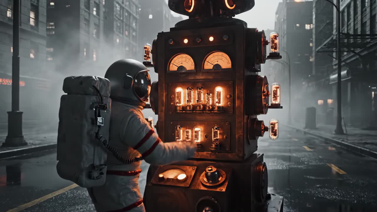 Steampunk Astronaut in a Dystopian City