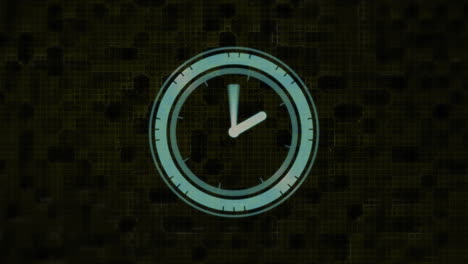 animation of clock ticking over flickering digital background