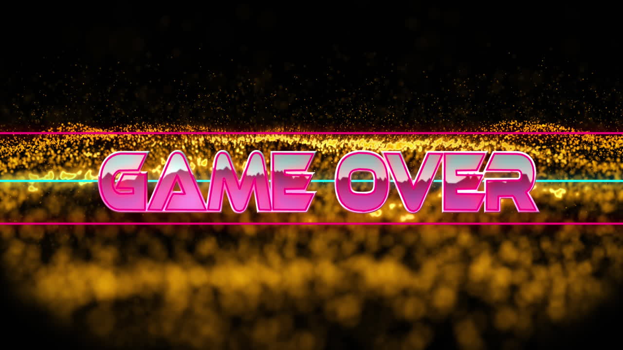 노란색 메쉬 위에 선을 가진 금속 핑크색 문자로 텍스트 위에 게임의 애니메이션