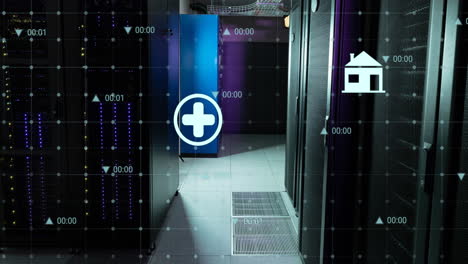animación de iconos y procesamiento de datos a través de servidores informáticos