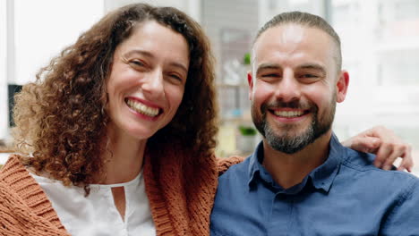 happy, love and portrait of couple together