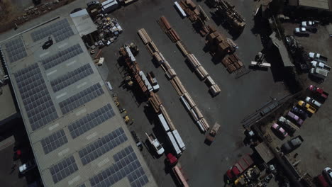 Aerial-shot-of-an-active-industrial-lumber-yard