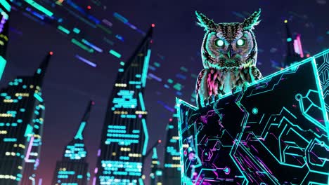 owl in a cyberpunk city