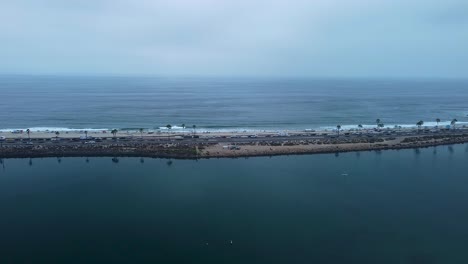 Carlsbad-Lagoon,-Carlsbad-state-beach,-drone-view,-pch