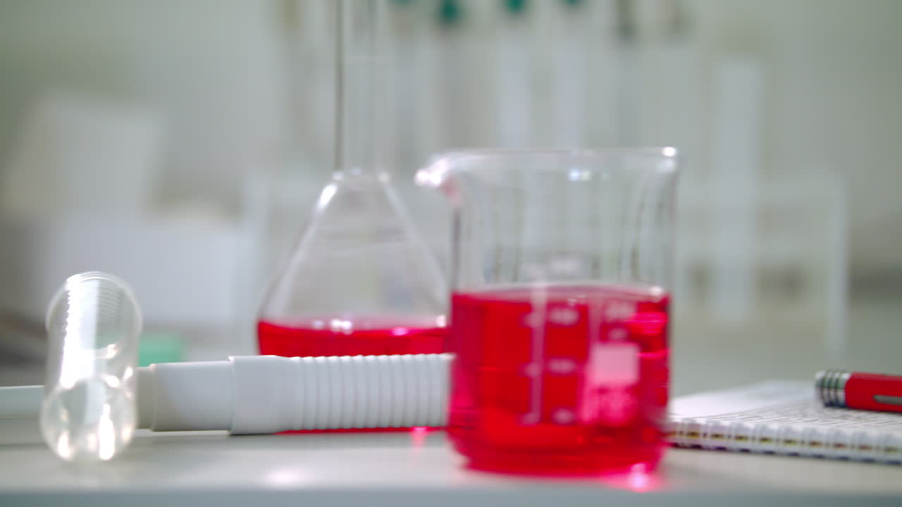 lugar de trabajo del químico, equipo de química, informe de investigación química