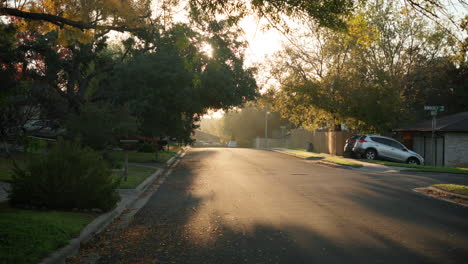 Empty-neighborhood-street-with-beautiful-morning-sunrise-light