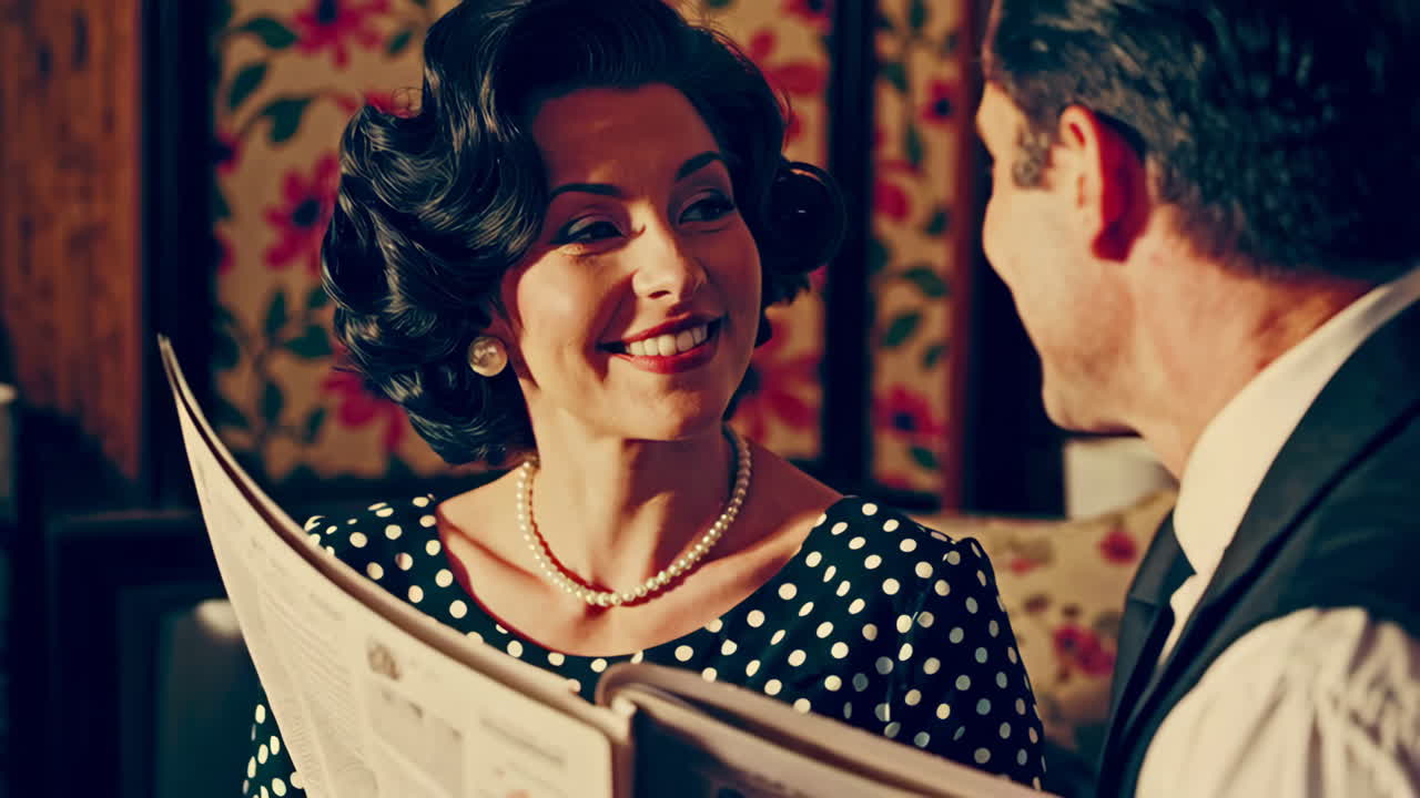 거실 에 있는 레트로 커플