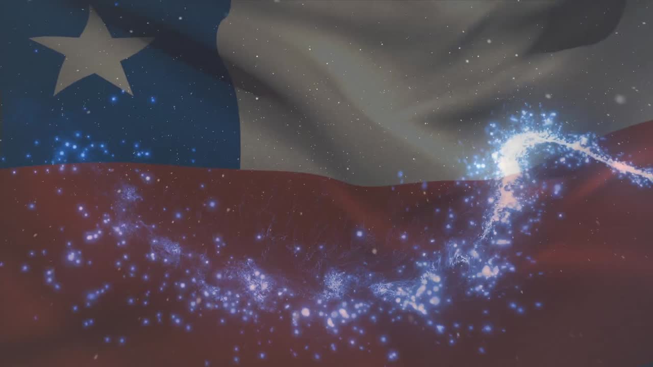 animación de la bandera de chile ondeando sobre puntos de luz