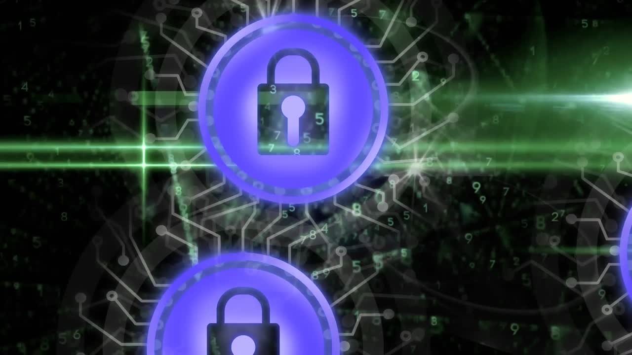 animación de iconos de candados de seguridad en línea sobre el procesamiento de datos