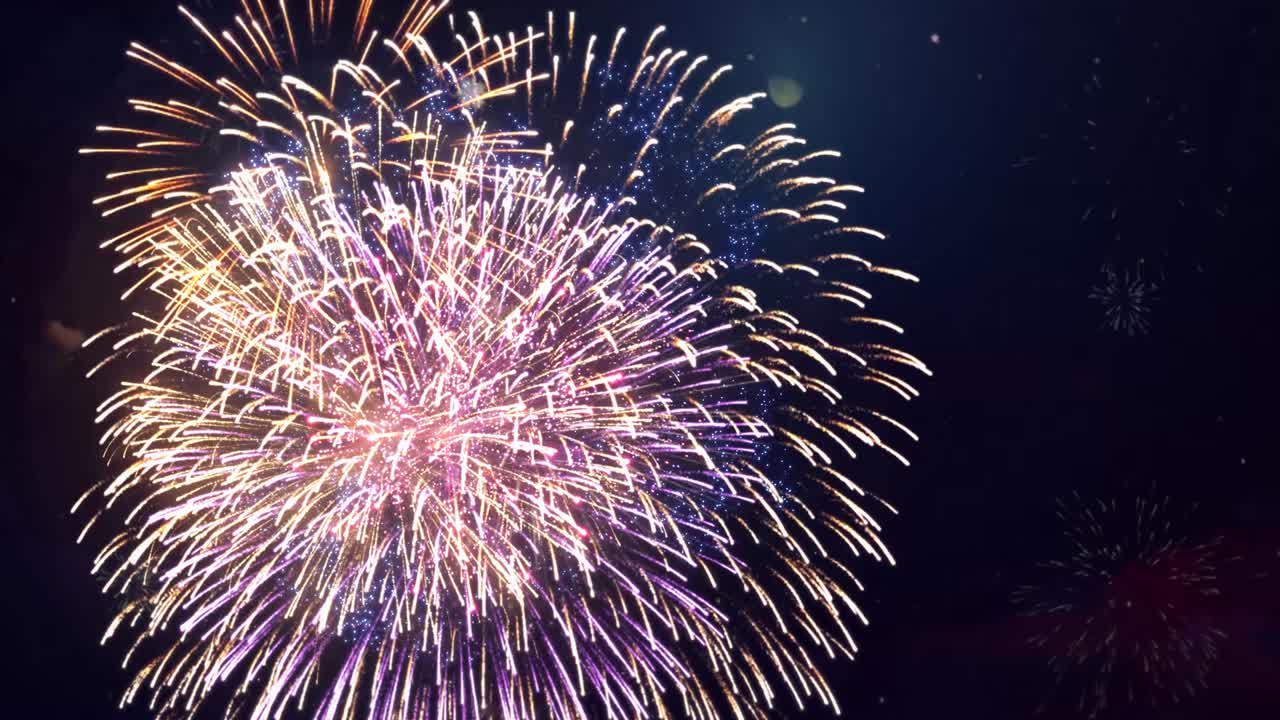 4k multi color múltiple forma explosión pantalla cielo noche fondo de bucle sin costuras