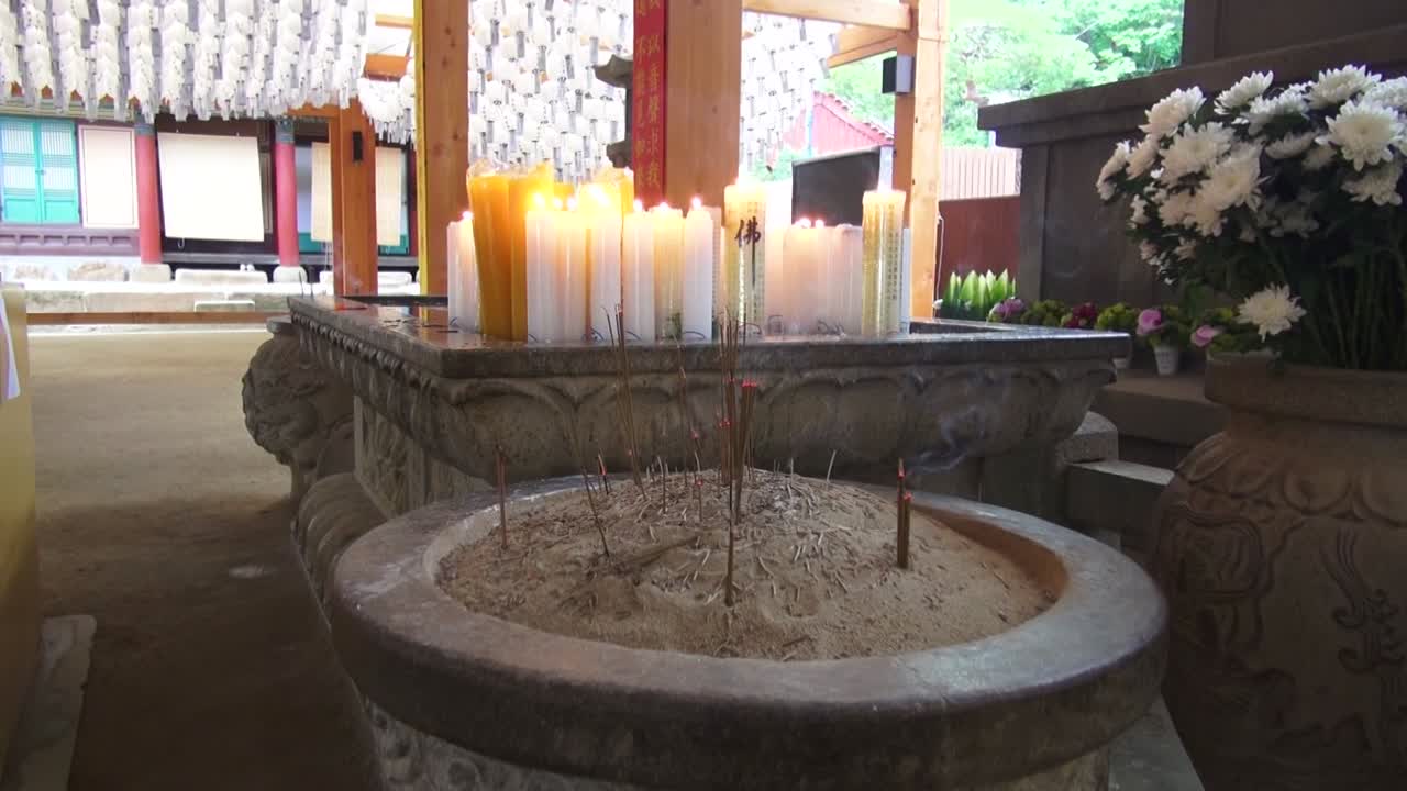 Incense burning in a Buddhist temple in Seoul, South Korea