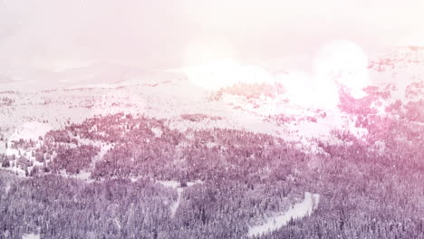 animación de un paisaje de invierno sobre luces borrosas brillantes