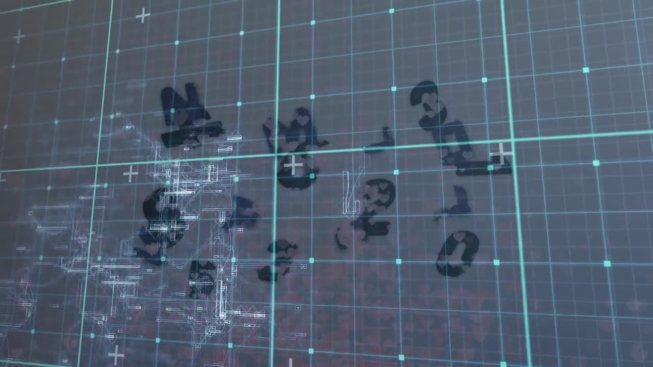 파란색 배경에 숫자를 가진 데이터 처리의 애니메이션