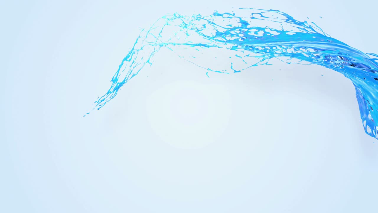 4k 블루 스플래쉬는 카메라를 느린 동작으로 지나가며, 액체 아래의 배경을 간단하게 대체하기 위해 알파 채널로 루마 매트를 가진 3d 애니메이션.