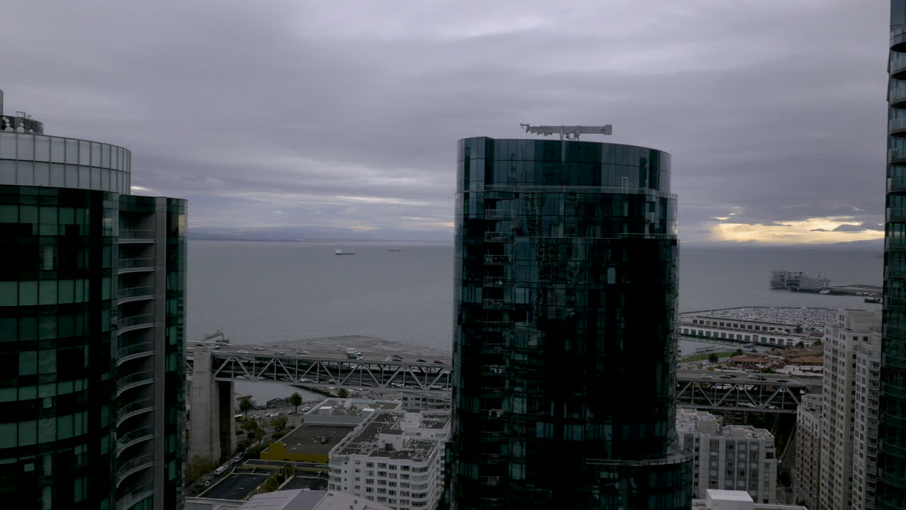 Overcast San Francisco Cityscape with Bay Bridge and Skyscrapers