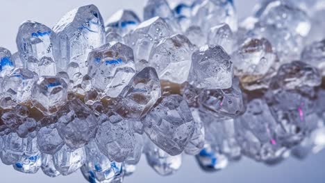a close-up exploration of sparkling crystal formations highlighting their unique geometric structures and natural beauty under soft ambient lighting