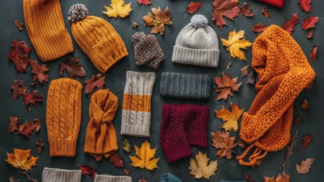 Kuschelige-Herbst-Strickaccessoires-Mit-Bunten-Blättern