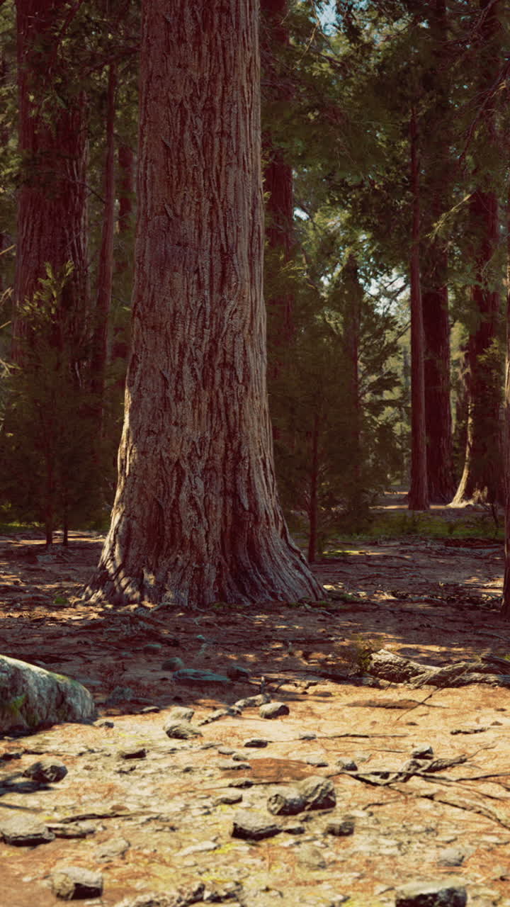 Tall trees create a serene atmosphere in a peaceful forest environment