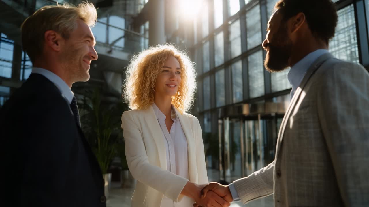 Business handshake in a modern office setting