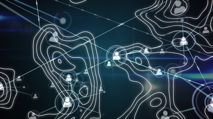 Animation of white lines moving and network of connections with people icons