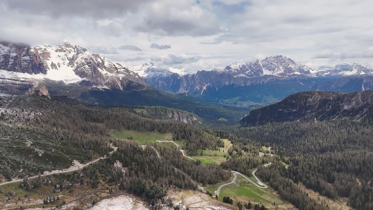 Video of Passo Giau landscape with winding roads and alpine scenery