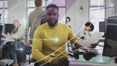 animation of data processing over diverse business people in office