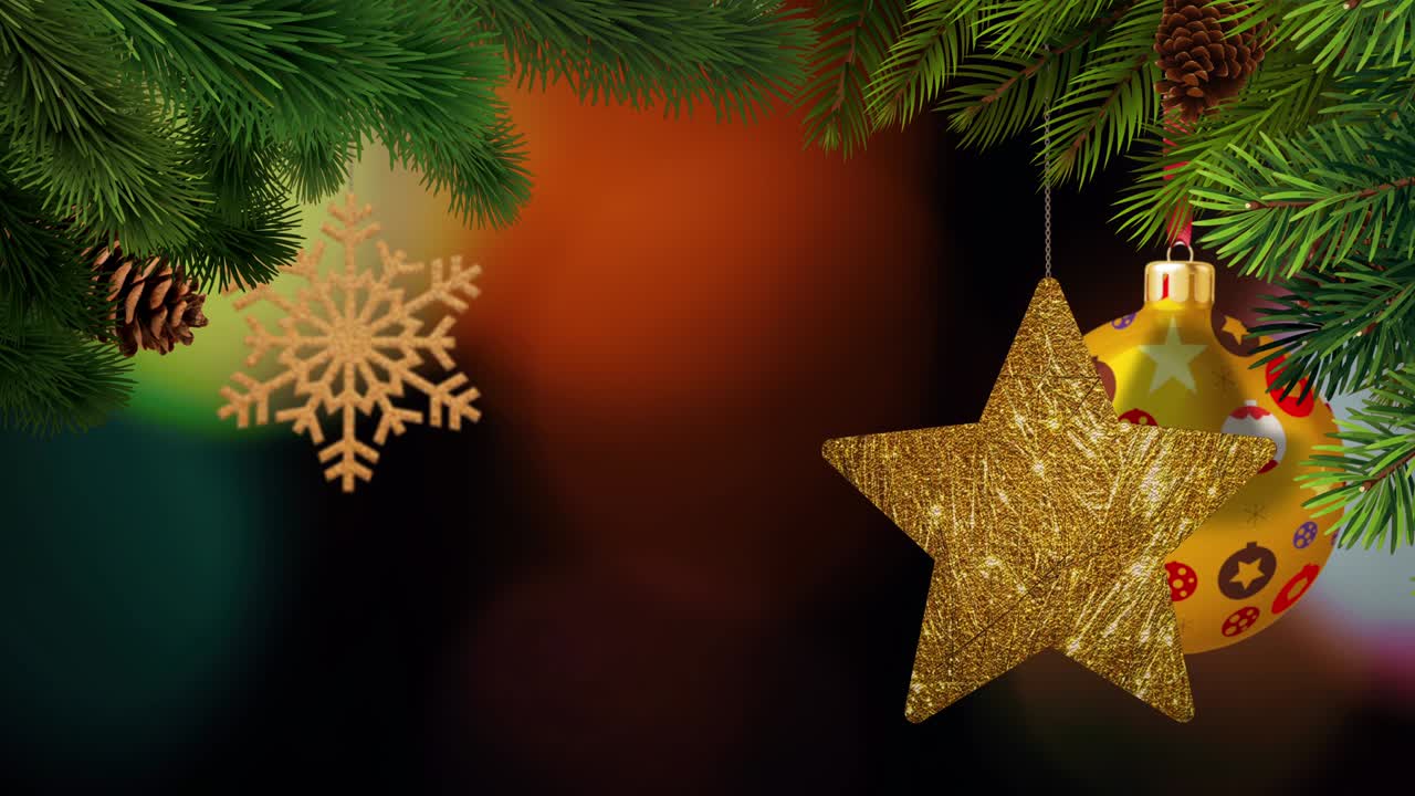 los adornos de navidad y los pinos se balancean en un fondo bokeh en bucle