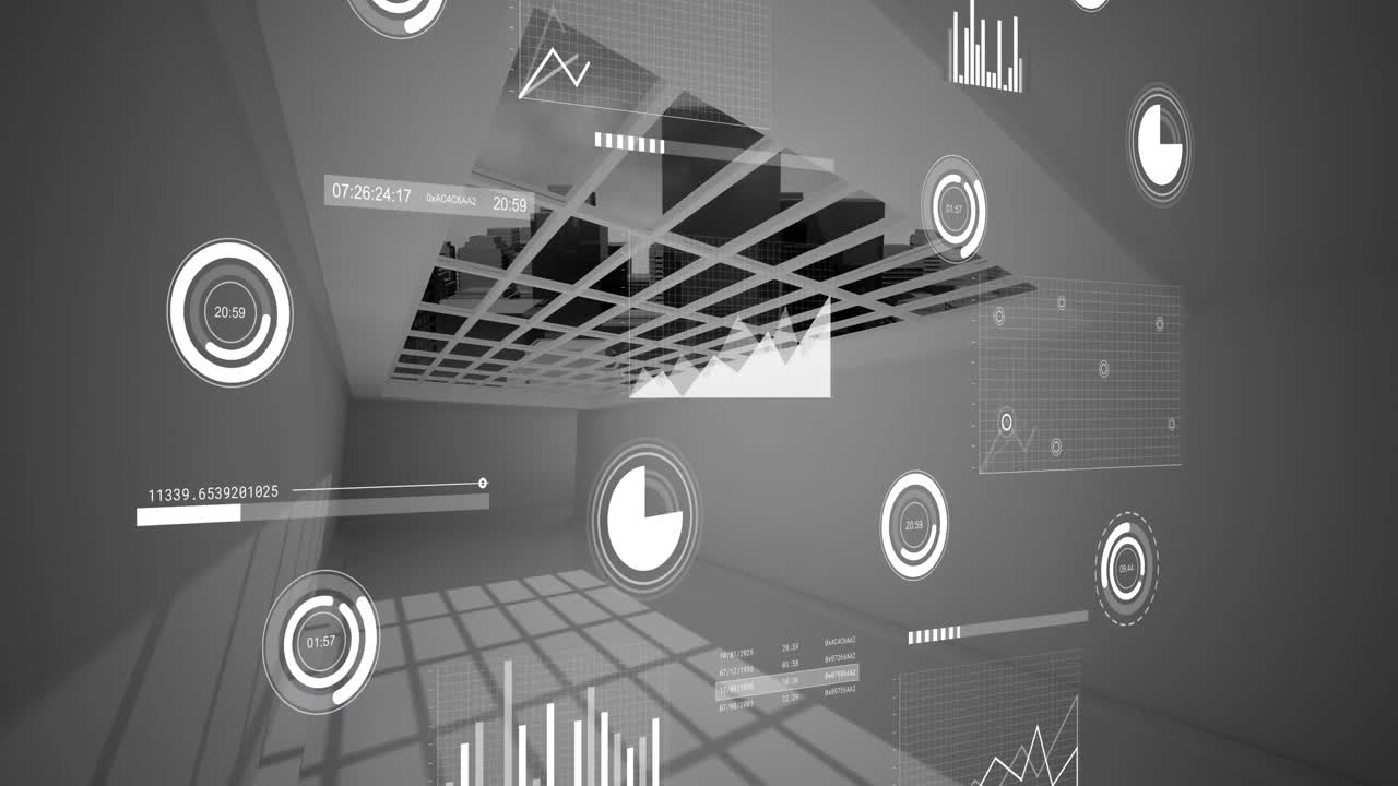 Animation of data processing with scope scanning over room