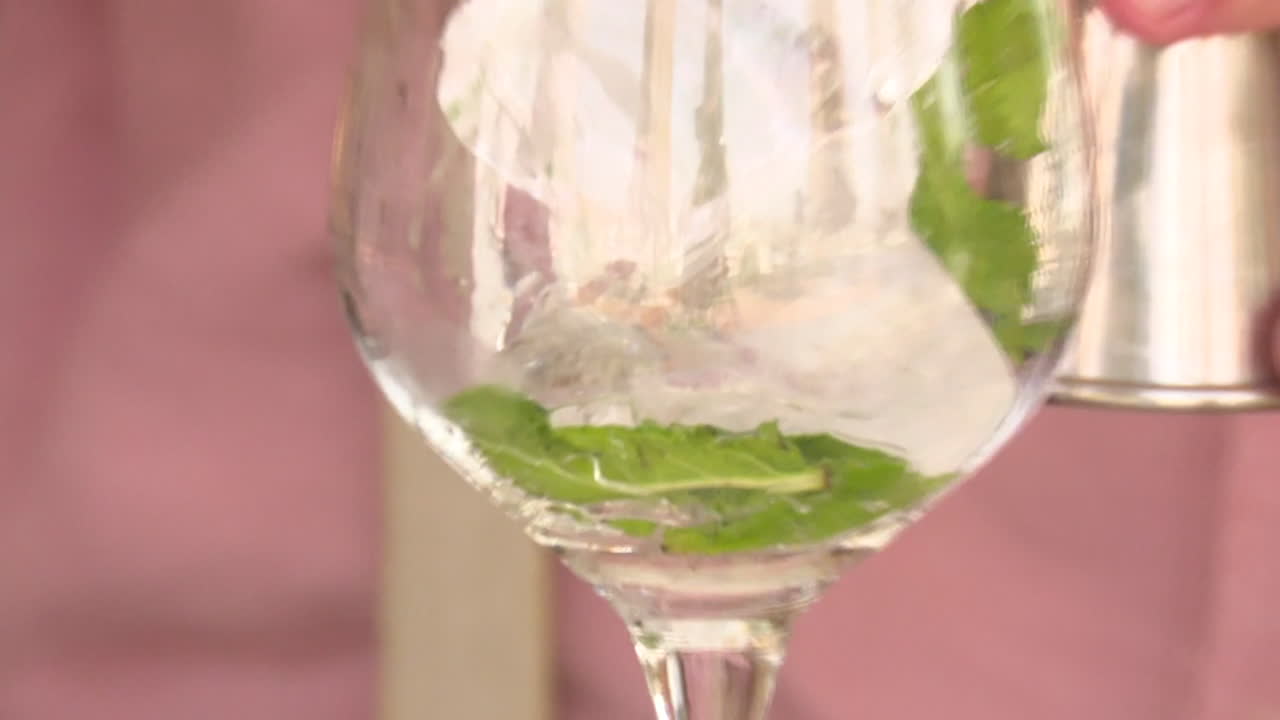 Preparing a Cocktail with Ice and Mint
