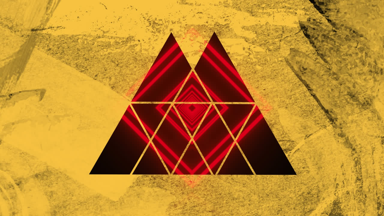 검은색 배경에 오렌지색 프레임과 빨간색 모양의 애니메이션