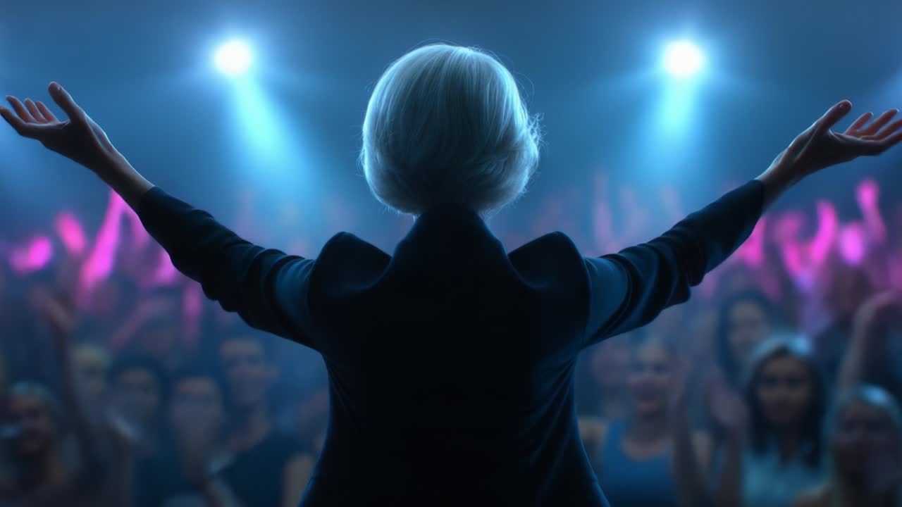 Woman giving a speech to a crowd