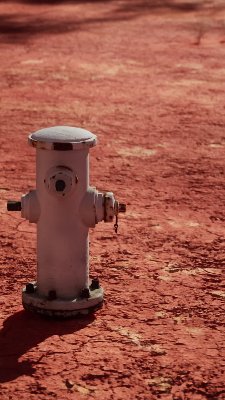 hidrante de fuego blanco en suelo rojo