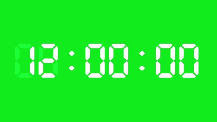 Digital Clock Counting Seconds on Green Screen