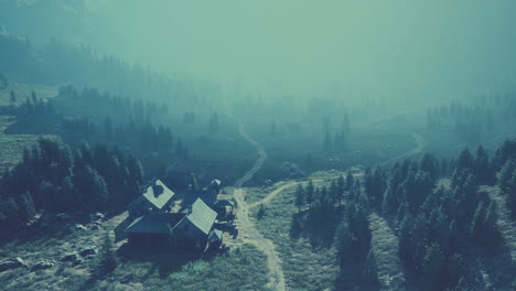 Old-wooden-village-on-the-rocky-mountain-background