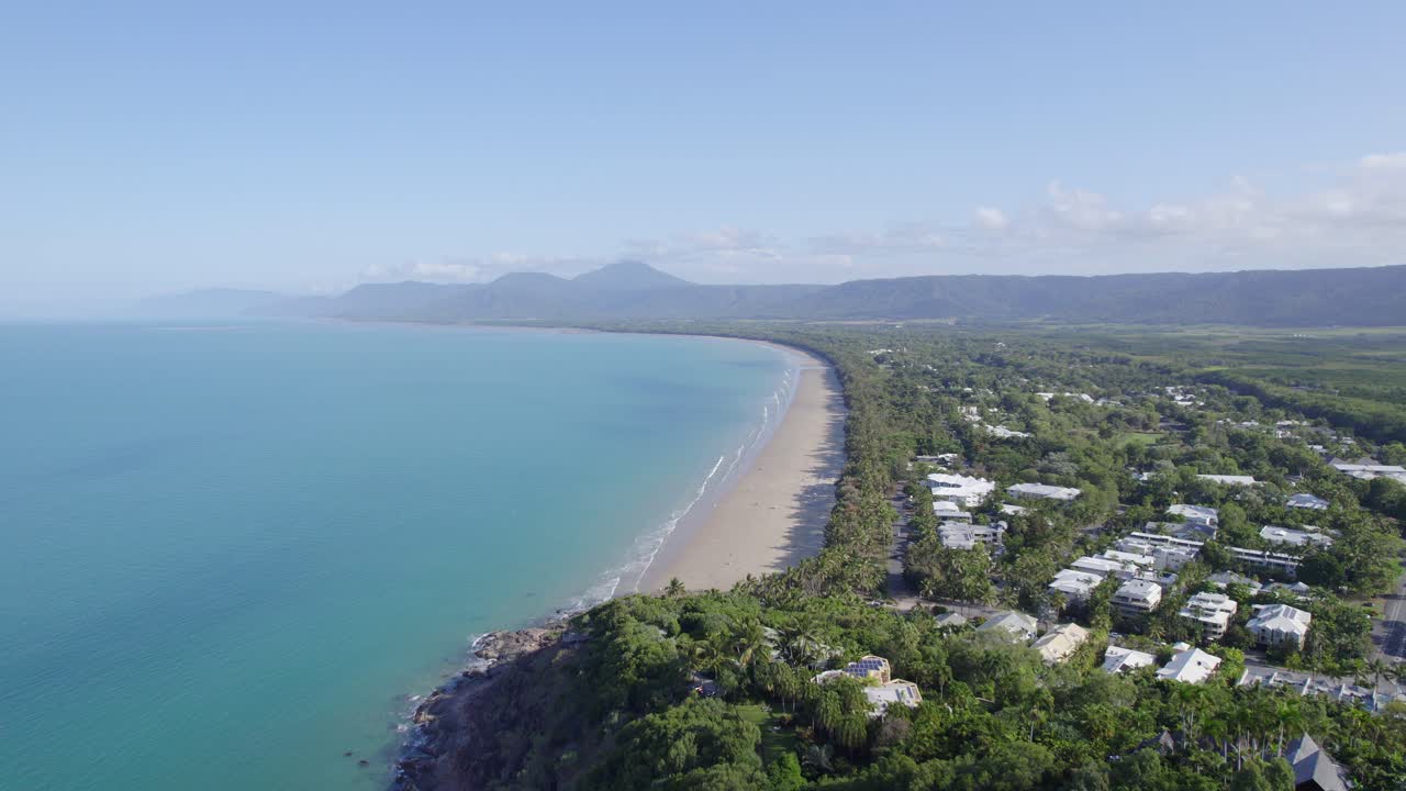 Four Mile Beach With Tranquil Ocean In Port Douglas, Australia - aerial drone shot