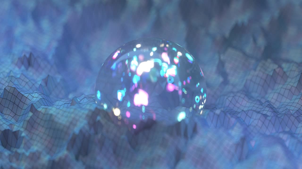 구체 및 와이어 프레임 풍경 원활한 루프 3d 렌더링 애니메이션