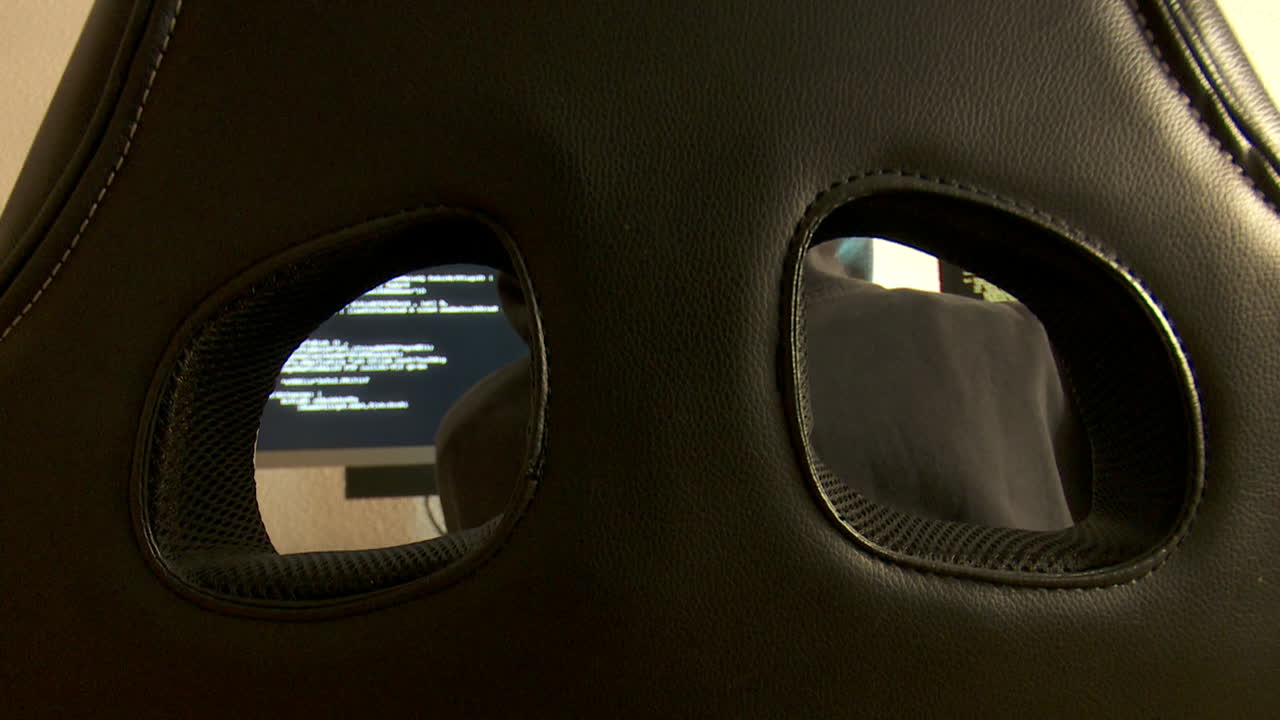 Computer chair back with monitor view