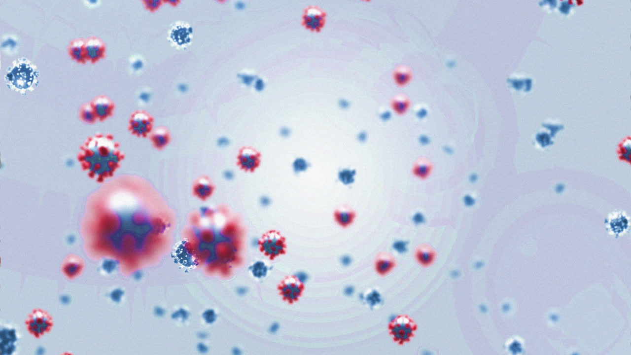 animación de las células del virus sobre un fondo azul