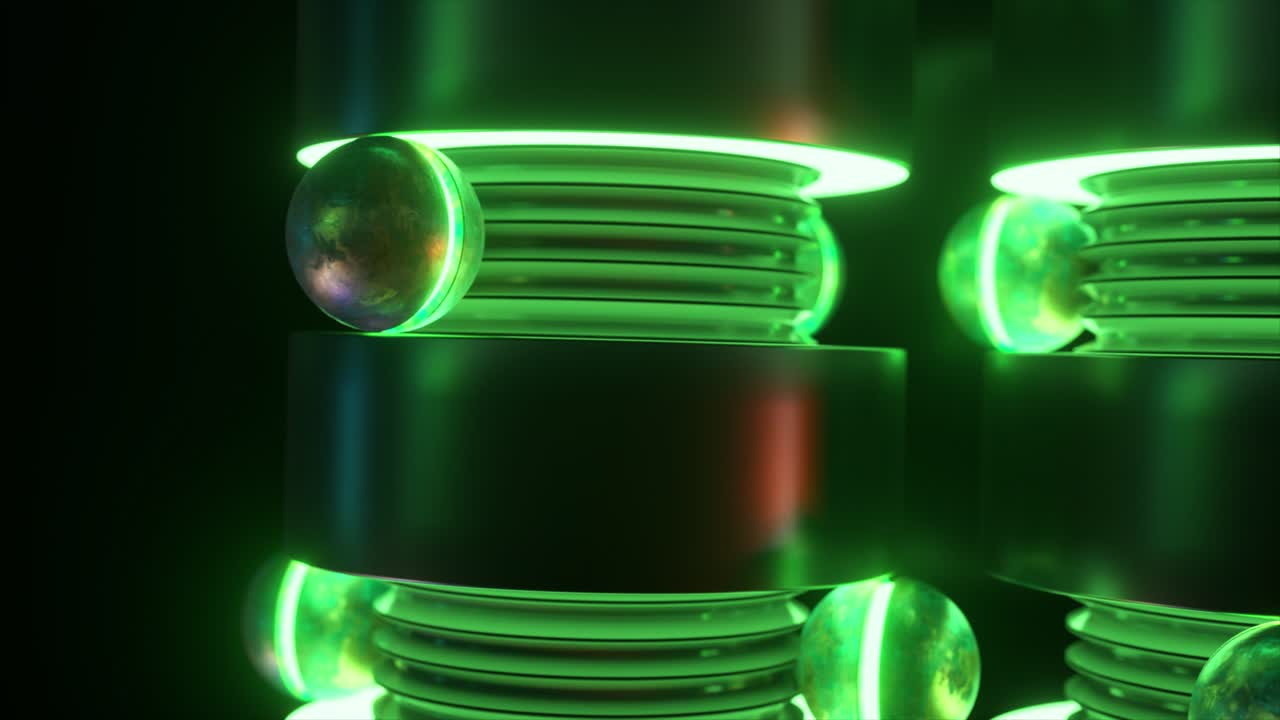 미래의 빛나는 실린더와 구