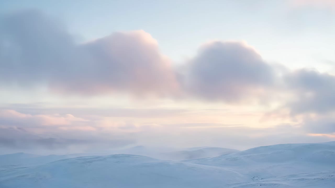 Time Lapse of Pastel Clouds Moving Over Snowy Winter Mountains