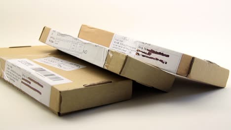 close up of three parcel packages