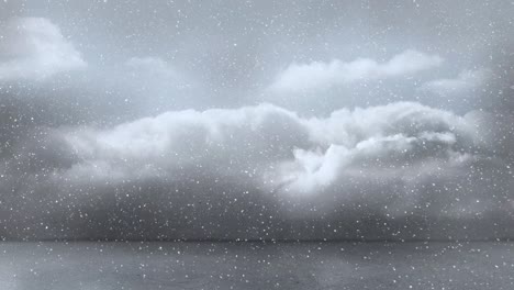 animation of snow falling over sky with clouds at christmas