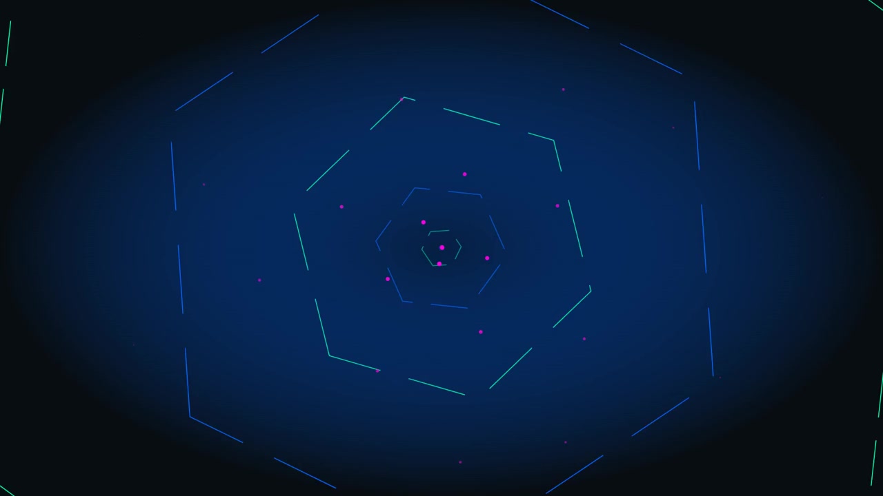 Abstract Digital Hexagon Tunnel Animation with Glowing Particles