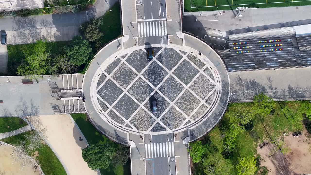 Carrer De Sardenya At Barcelona In Barcelona Province Spain. Famous Roundabout. Downtown Cityscape. Top View Crossing. Carrer De Sardenya At Barcelona Spain. Barcelona Street Scene. Spain Skyline.
