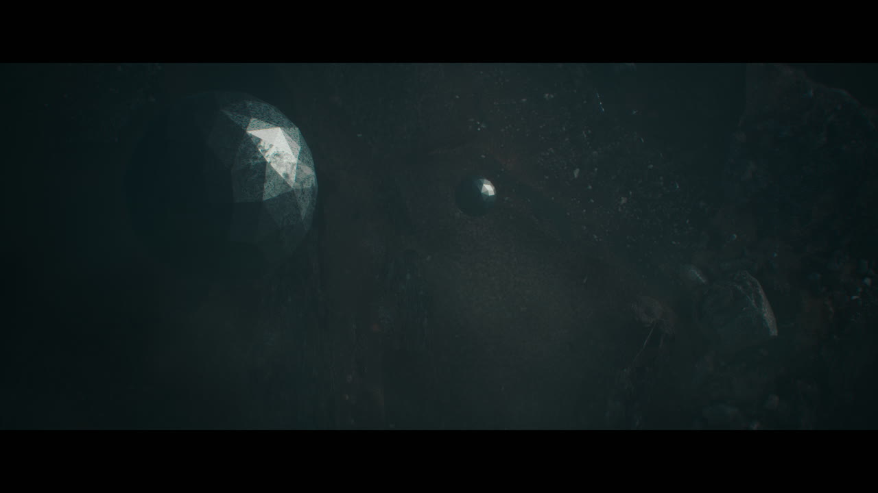 Alien planet desert landscape at night with strange sphere-shaped buildings